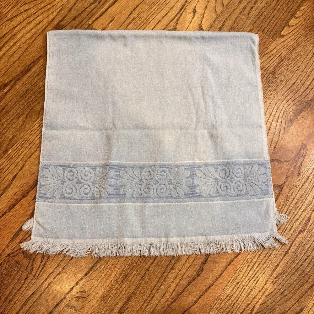 Vintage Cannon Monticello Blue Fringe Bath Towel & Hand Towel Set USA Cotton